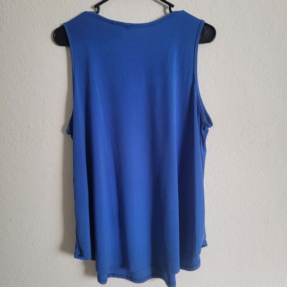 Women's L Gyft Deep Sea Blue Keyhole Sleeveless Blouse - Picture 3 of 8
